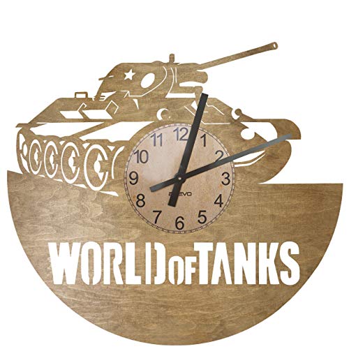 EVEVO World of Tanks Wanduhr aus Holz 50cm 109 Farben zur Auswahl Retro-Uhr Handgefertigte Vintage Geschenk Stil Raumdekoration Hause Großes Geschenk Uhr World of Tanks