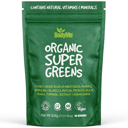 BodyMe Veganes Bio-Grünpulver – vegane Superfood-Mischung aus Weizengras, Moringa, Spirulina, Ashwaganda und anderen organischen Inhaltsstoffen – schnelle und einfache Nährstoffe, 504 g