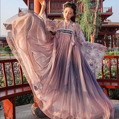Seciie Chinesischer Hanfu, antikes Trachtenkostüm, Hanfu-Kleider, Damenkleidung, Tang-Anzug für Bühnenaufführungen, Cosplay – XS