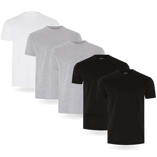 FM London Herren 3/5er-Pack Kurzarm-Premium-Gewicht T-Shirt, Schwarz, Grau, Weiß (5 Stück), L