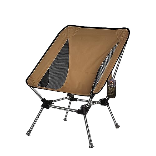 DSOPV Leichter tragbarer Klappstuhl für Camping, Strandcamping, mit Seitentasche, Tragetasche inklusive, für Sportstuhl, Outdoor-Stuhl & Rasen (Khaki)