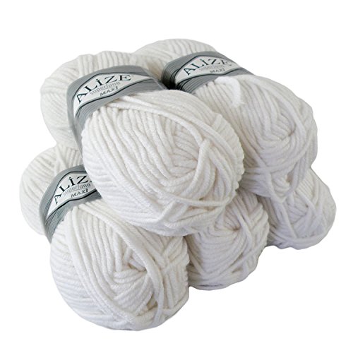 500g Strickgarn Strickwolle Alize Superlana Maxi 25% Wolle, Farbwahl, Farbe:55 weiß