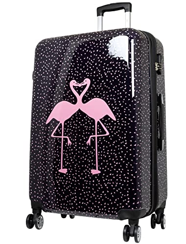 Trendyshop365 Hartschale Reisekoffer Pink Kissing Flamingo 77 cm 94 Liter 4 Räder bunt