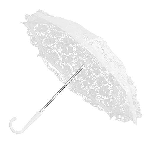 Stickerei Regenschirm, elegante Party Dekoration Spitze Regenschirm, J-Griff Regenschirm für Tanzball Maskeraden Hochzeit Brautgeschenk(51239 white)