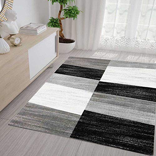 VIMODA Teppich Modern Wohnzimmer Schlafzimmer Geometrisches Muster Meliert in Grau Weiß und Schwarz - ÖKO TEX Zertifiziert, Maße:80x250 cm