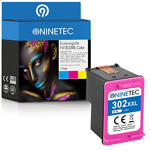 NINETEC EcoLonglife 1 Druckerpatrone kompatibel mit HP 302 XL 302XL Color wiederaufbereitet für Envy 4525 4520 4522 4523 4524 Officejet 3830 3831 3833 Deskjet 3630 3636 3638 1110