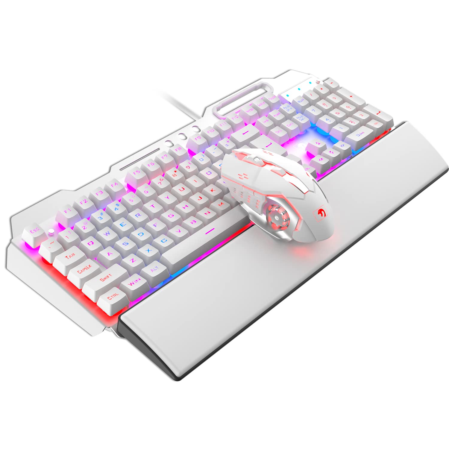 Gaming-Tastatur und Maus-Set und abnehmbare Handballenauflage, kabelgebunden, 16 LEDs, RGB-LED-Hintergrundbeleuchtung, USB-Tastatur mit grauer Metalllegierung, Xbox, PS4