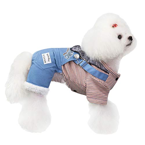 YOUJIAA Hund Katze Winterkleidung Streifen Tops Gedruckte Overalls Warm Atmungsaktiv Fleece Pullover Haustier Anzüge (Blau, CN L)