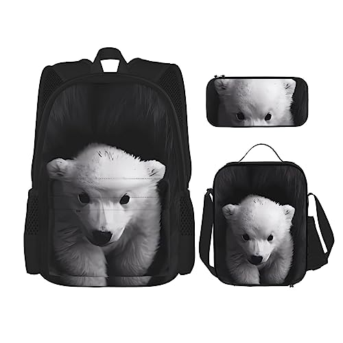 Bear Prints Rucksack 3-teilig Schulranzen mit Brotdose und Federmäppchen Set - Geeignet für Jungen und Mädchen, Schwarz , Einheitsgröße, Kinderrucksack