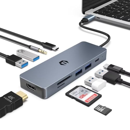 OOTDAY USB C Hub, Multiport Adapter USB C mit 4K HDMI Ausgang, TF Kartenleser, 10 in 1 USB Verteiler MacBook Pro/Air, Chromebook, Thinkpad, Laptop und mehr Type C Geräte