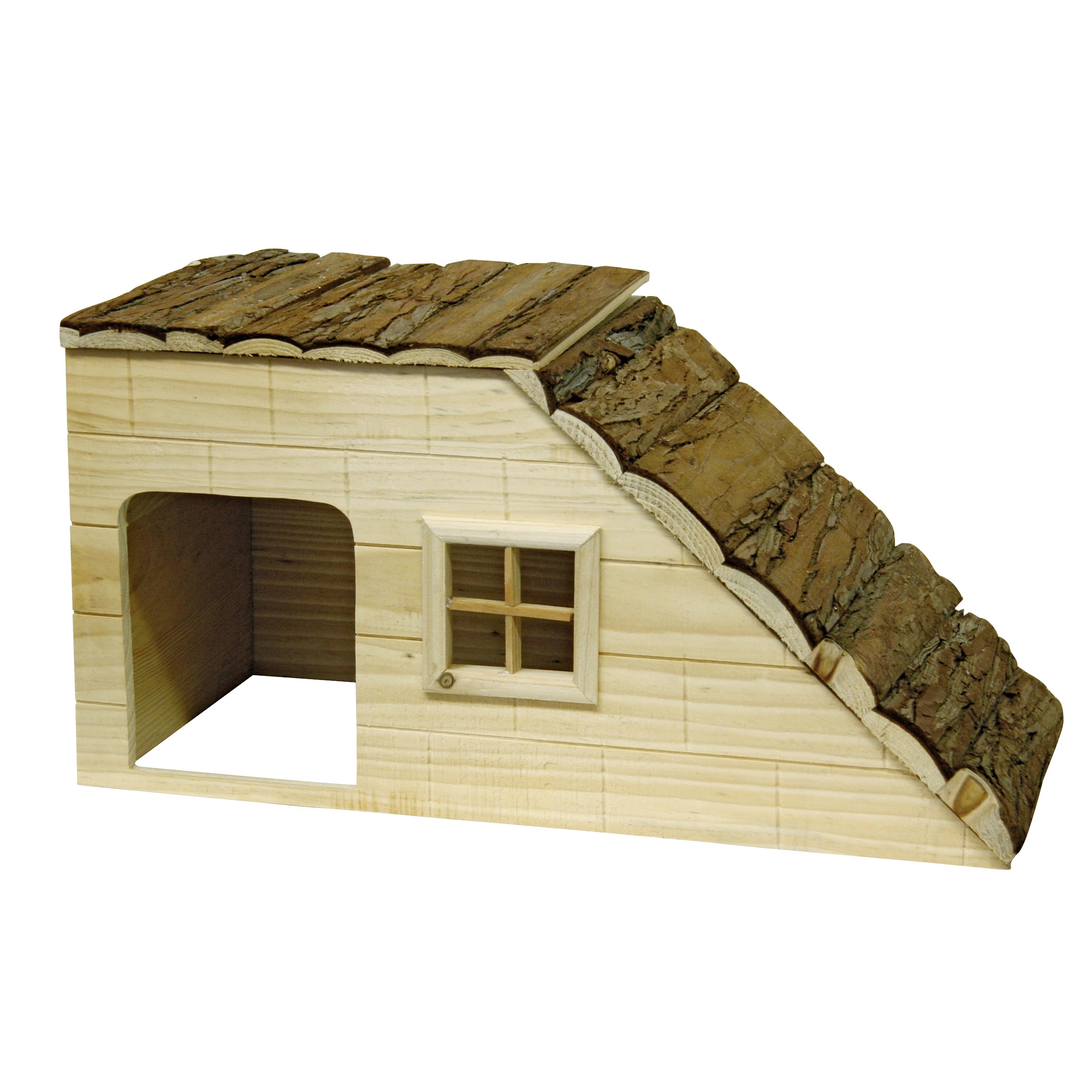 Kerbl Nagerhaus Nature (mit Rampe, für Hasen / Hamster / Meerschweinchen, aus naturbelassenem Holz, Kleintierhaus, Mae 50x25x25 cm)