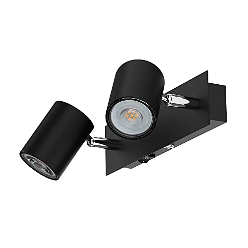 ledscom.de Wandspot WAIKA, zweiflammig, mit Schalter, schwarz matt, inkl. GU10 LED Lampen je 550lm warmweiß