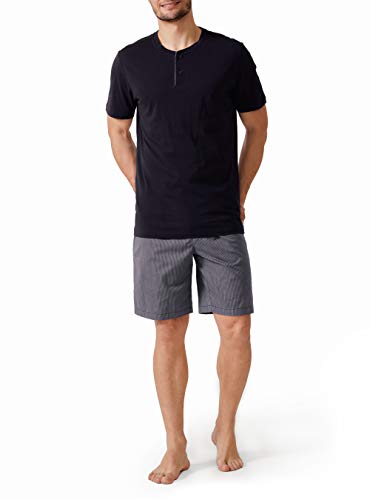 DAVID ARCHY Herren 100% Baumwolle Schlafanzug Zweiteiliger Nachtwäsche Kurzarm Shirt und Hose mit Knopfleiste Penis Loch Taschen und Band Streifen Kariert