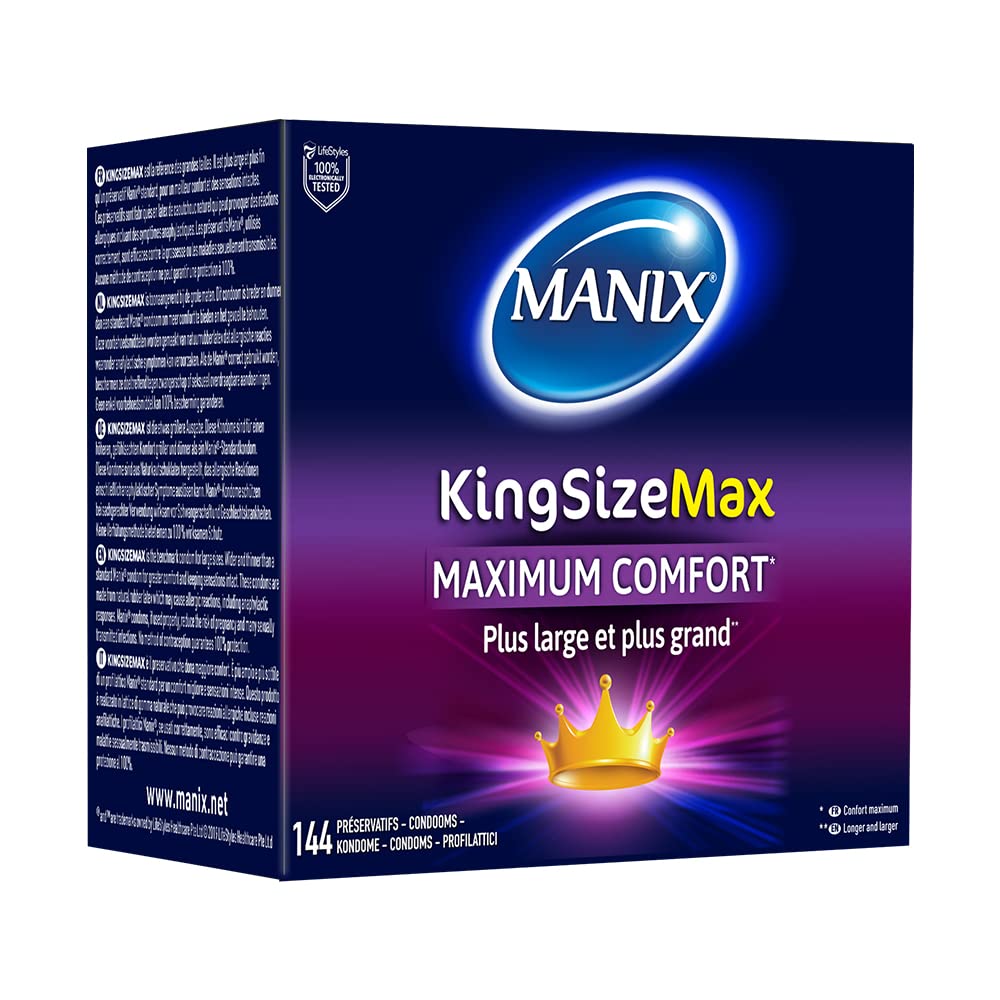 Manix King Size Max: Box mit 144 Kondomen für Herren, Größe XL – größer, länger und extra dünn für maximalen Komfort/Durchmesser 56 mm