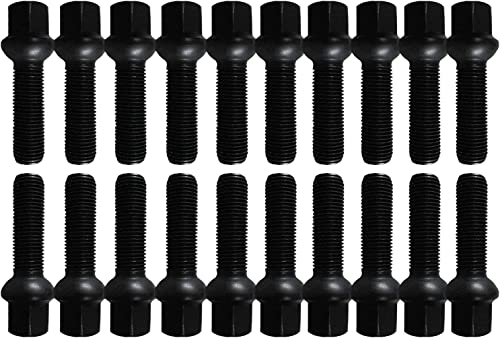 20 Radschrauben Radbolzen Kugelbund schwarz M14 x 1,5 27mm R13 kompatibel mit Audi, VW, Seat, Skoda