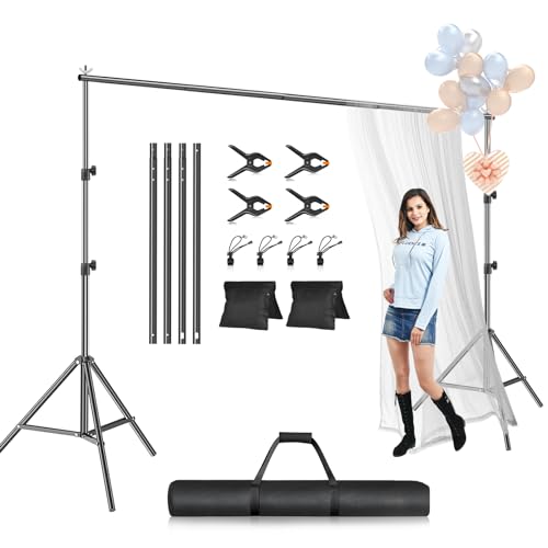 EMART Fotohintergrund-Ständer-Set, 3 x 2,4 m (H x B), verstellbarer Fotografie-Hintergrund-Ständer, Stützsystem für Videostudio, Fotokabine, Hintergrundhalter, Rahmenständer