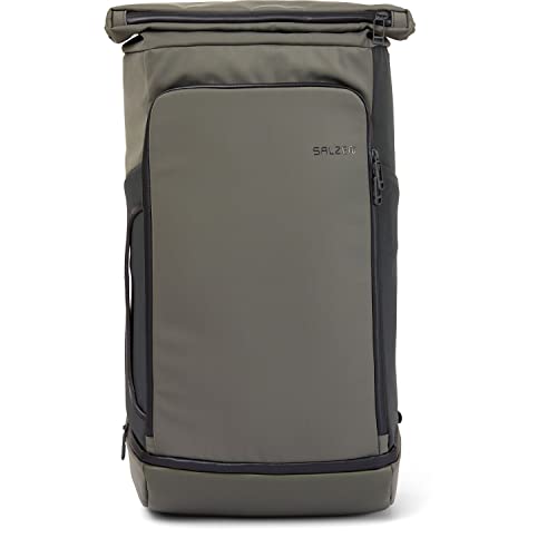 SALZEN Triplete Rucksack aus Nylon in der Farbe Olive Grey, mit gepolstertem 16 Zoll Tablet und Laptopfach, Volumen: 32l erweiterbar auf 37l, Größe: 32 x 21 x 56 cm, ZEN-SBP-001-70060