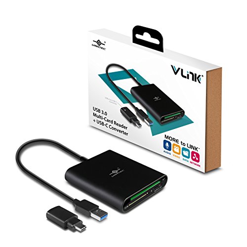 Vantec VLink USB 3.0 Super Speed Multi-Kartenleser für Micro SD/SD/SDHC/SDXC/CF Karten Plus neuester USB-C Konverter, schwarz (UGT-CR970-BK)