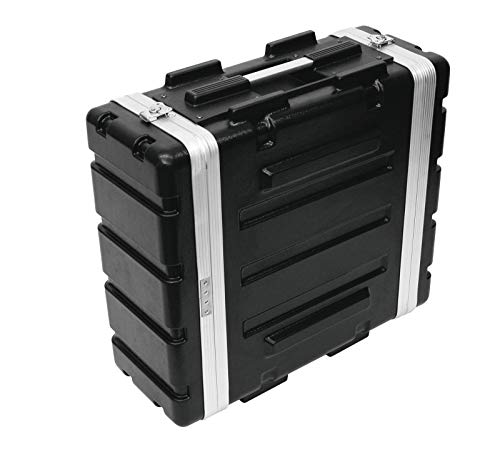 Kunststoff-Rack KR-19, 4HE, DD, schwarz | Hartschalen-Flightcase für 483-mm-Geräte (19") | 2 abnehmbare Deckel (Double-Door-Version) | Eingebaute Rackschienen (beidseitig, gelöchert)