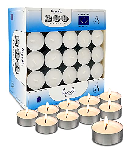 Hyoola Teelichter - Kerzen Großpackung mit 200 Stück - Teelichter Lange Brenndauer - in Europa Hergestellte Teelichtkerzen