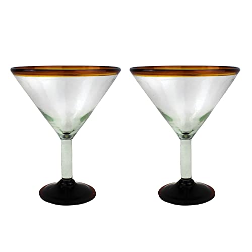 mitienda mit Liebe gemacht Martini Gläser original mexikanisch 2 Stück 400ml, Bernstein, mundgeblasen, Cocktailgläser