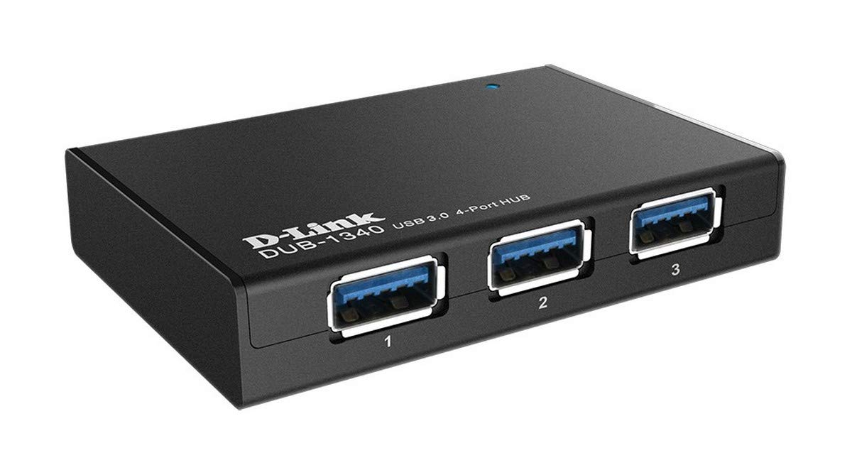 D-Link DUB-1340 4 Port USB 3.0 Hub (abwärtskompatibel, Geschwindigkeiten von bis zu 5 Gbit/s) schwarz