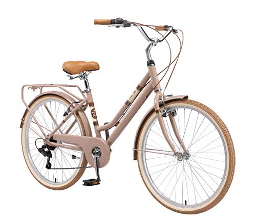 BIKESTAR Alu City Stadt Fahrrad 28 Zoll | 18 Zoll Rahmen, 7 Gang Shimano Damen Rad, Hollandrad Retro Bike mit V-Bremse und Gepäckträger | Blau | Risikofrei Testen