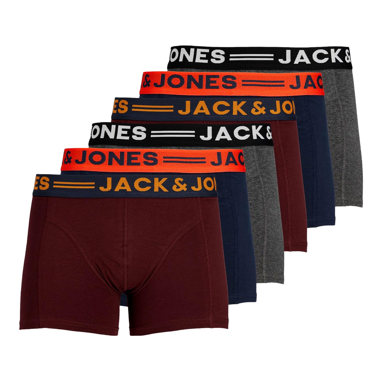Herren Jack & Jones Set 3er Pack JACLICHFIELD Trunks Boxershorts Stretch Unterhose Basic Unterwäsche, Farben:Bordeaux, Größe:XL