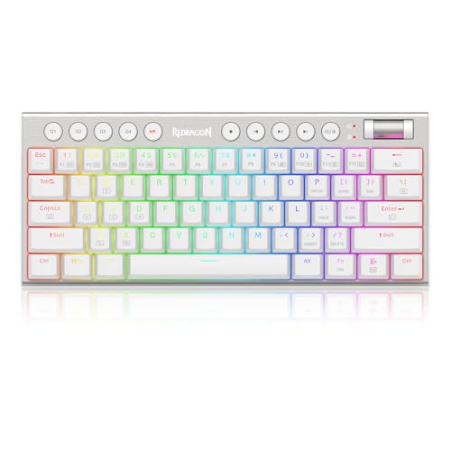 Redragon K632 PRO 60% kabellose mechanische RGB-Tastatur, Bluetooth/2,4 GHz/kabelgebundene, ultradünne Tri-Mode-Gaming-Tastatur mit niedrigem Profil, linearem roten Schalter, Weiß