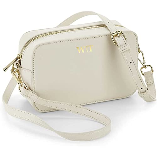 AWASG Handtasche Damen klein mit Initialen | Personalisierte Umhängetasche Crossbody Bag Buchstaben | Mit abnehmbaren Gurt (beige)