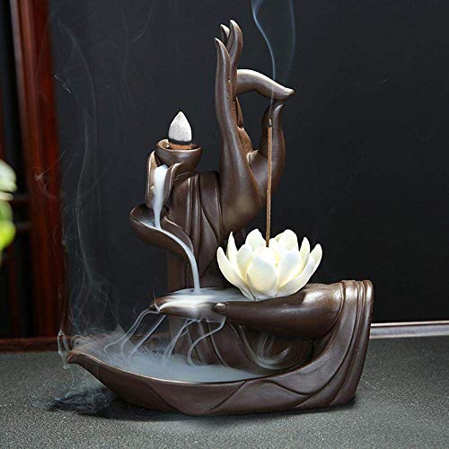 Handgefertigter Rückfluss-Räucherkegelbrenner, Lotus/Mönch, mit 10 Stück Rückfluss-Räucherkegeln, Heimdekoration lotus