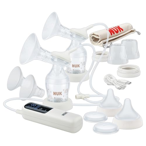 NUK Soft & Easy elektrische Doppelmilch-Milchpumpe | mit Akku und weichen Brustaufsätzen | inkl. NUK Perfect Match Babyflasche 150 ml | 1 Stück