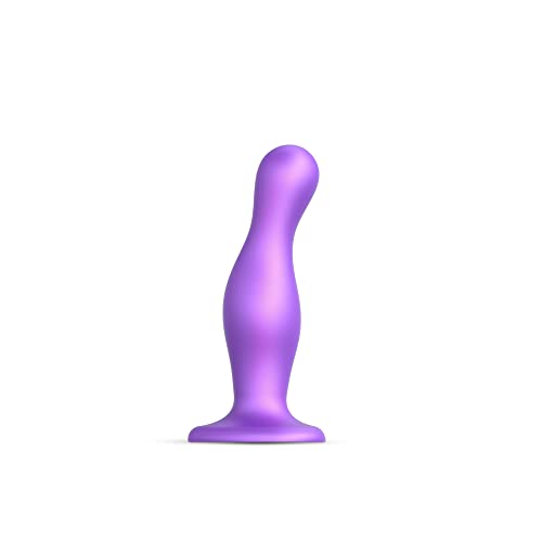 strap-on-me | Dildo / Plug "Curvy" | Hybride Produktreihe | Passt sich den Kurven des Körpers an, Asymmetrisches Design | Ultraweiches Silikon - Gurt-kompatibel - Violett Metallic, Größe M