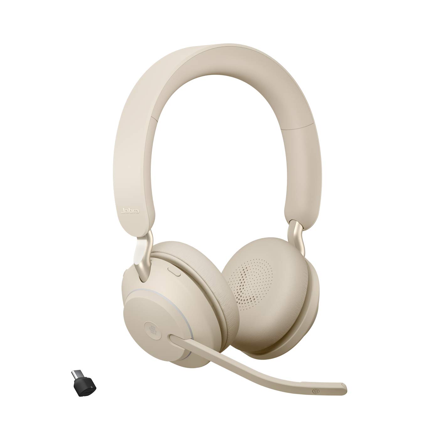 Jabra Evolve2 65 Wireless PC Headset – Noise Cancelling Microsoft Teams Certified Stereo Headphones With Long-Lasting Battery – USB-C Bluetooth Adapter – Beige