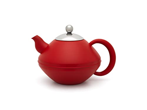 Bredemeijer große rote doppelwandige Edelstahl Teekanne 1.4 Liter - isolierende Kanne für längeren Teegenuss