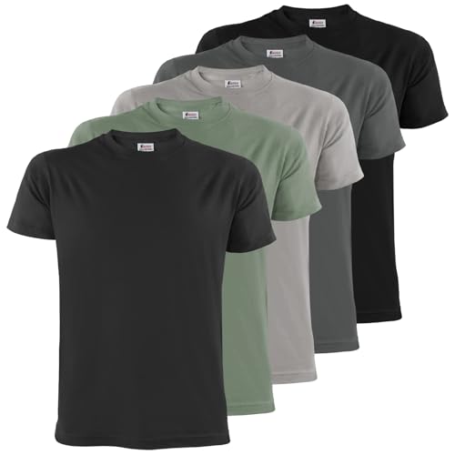 ALPIDEX Herren T-Shirts 5er Set Rundhals einfarbig S M L XL XXL 3XL 4XL 5XL, Größe:5XL, Farbe:Storm