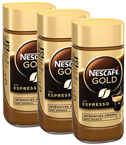 NESCAFÉ Gold Typ ESPRESSO, hochwertiger Instant Espresso mit 100% feinen Arabica Kaffeebohnen, koffeinhaltig, mit samtiger Crema, 3er Pack (3 x 100g)