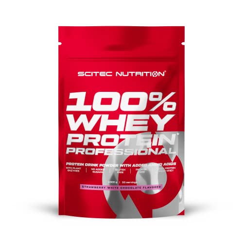 Scitec Nutrition 100% Whey Protein Professional mit extra zusätzlichen Aminosäuren und Verdauungsenzymen, glutenfrei, 1000 g, Erdbeere - Weiße Schokolade