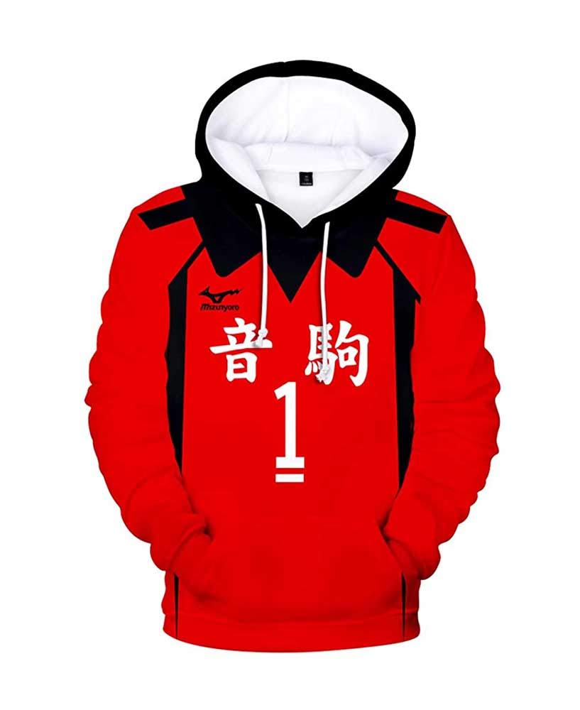 Qian Qian Unisex Haikyuu Hoodie Sweatshirt Hinata Shoyo Kostüm Kageyama Cosplay Kapuzenpullover Pullover Jacke (XL, Stil Rot 1)