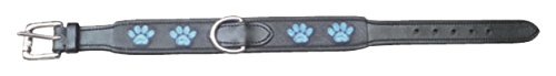 COMPANION Begleiter Leder Hundehalsband mit Paw Prints, 45 cm, schwarz/blau Parent