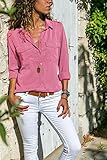 MIDJ Blouses for Women Elegant,Damen-Tooling-Shirt Casual Hot Pink Langarm-Shirt Tunika Vintage-Komfort-Shirt Mit Knopftasche V-Ausschnitt Sexy Shirt Tops Schicke Cardigan-Bluse für Mädchen Damen,S