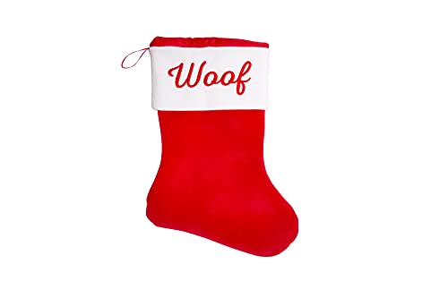 Pearhead Woof Dog Weihnachtsstrumpf für Haustiere, klassischer Stil, Rot und Weiß