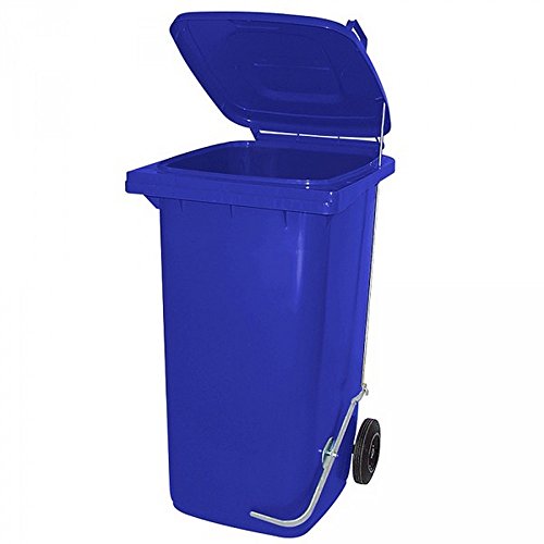 BRB 120 Liter Mülltonne/Müllgroßbehälter, blau, mit Fußpedal für handfreie Bedienung