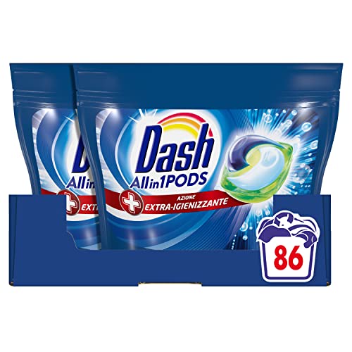 Dash Pods Waschmaschine aus Kapseln, 86 Waschgänge (2 x 43), extra hygienisch, Maxi-Größe, gegen Schmutz und Bakterien für eine saubere, hygienische Wirkung auch bei niedriger Temperatur