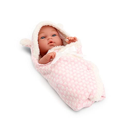 Tachan - Baby-Puppe, 30 cm, mit rosafarbenem Cape, realistischer Baby-Physico, bewegliche Gliedmaßen (CPA Toy Group Trading S.L. 788T00621)