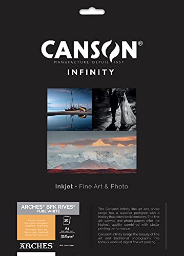 Canson Infinity BFK Rives 100% Textur, 310 g, A4, 10 Stück, reinweiß