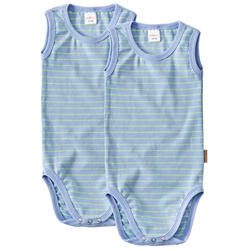 wellyou Doppelpack Baby Body- Kinder Body ohne Arm Neongelb hellblau gestreift Größe - 116-122