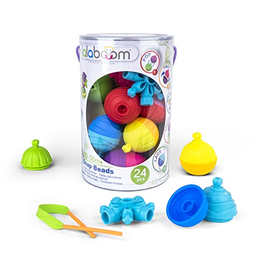 Lalaboom - Preschool Educational Beads - Montessori Shapes and Colors Construction Game and Learning Toy for Babies and Children from 10 Months to 4 Years Old - BL200, 24 Pieces