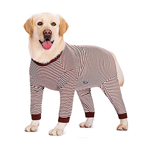 Haustierkleidung, großer Hunde-Pyjama, 4 Beine, Overall mit Reißverschluss, Anti-Haar-Outfit für mittelgroße und große Hunde (32#, braun)