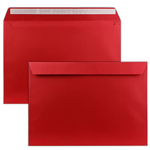 75x große XXL Briefumschläge DIN C4 in Rosenrot - 22,9 x 32,4 cm - Haftklebung ohne Fenster - Versandtasche für DIN A4 geeignet